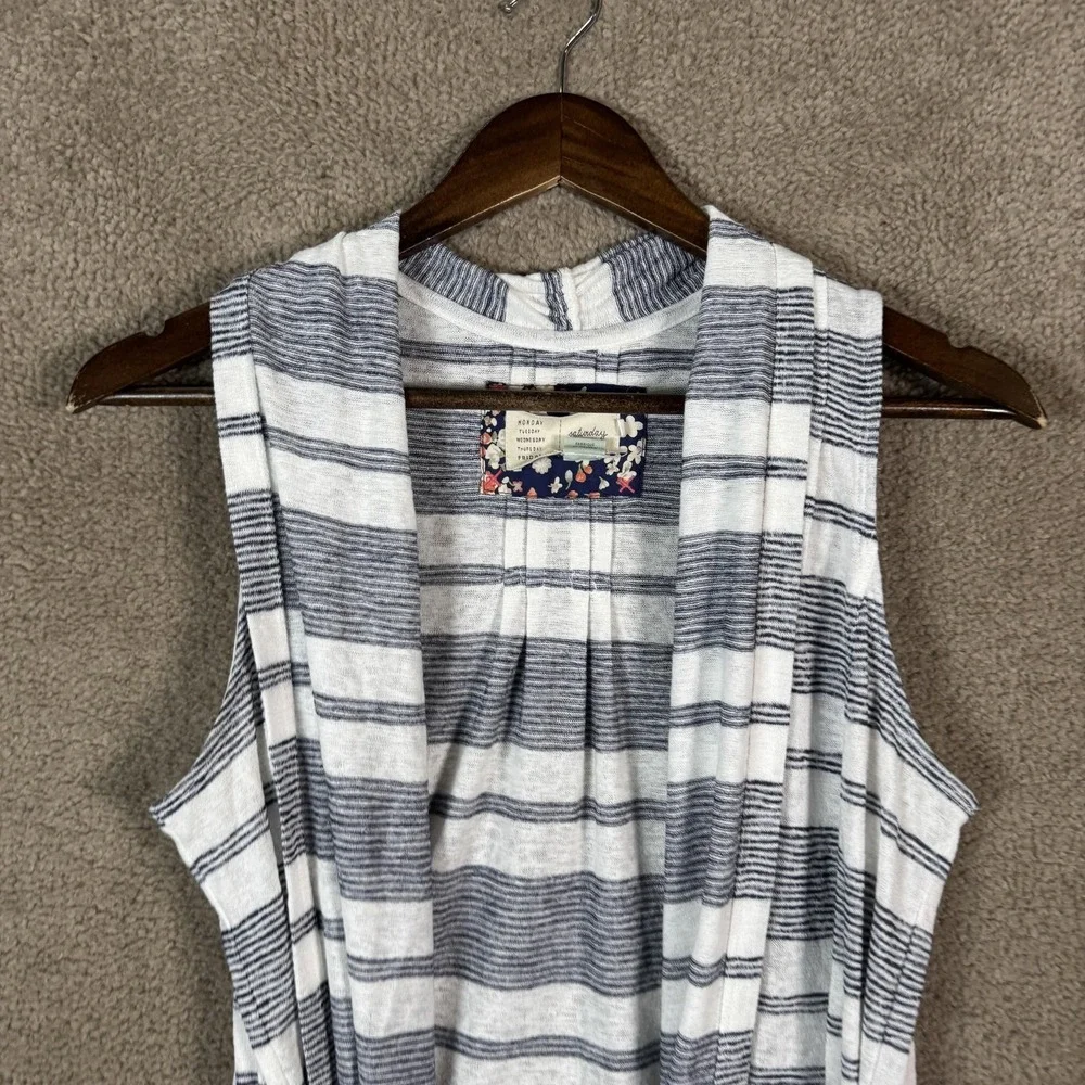 Saturday Sunday Vest‎ Womens Small Blue Striped Open Front Sweater Pockets